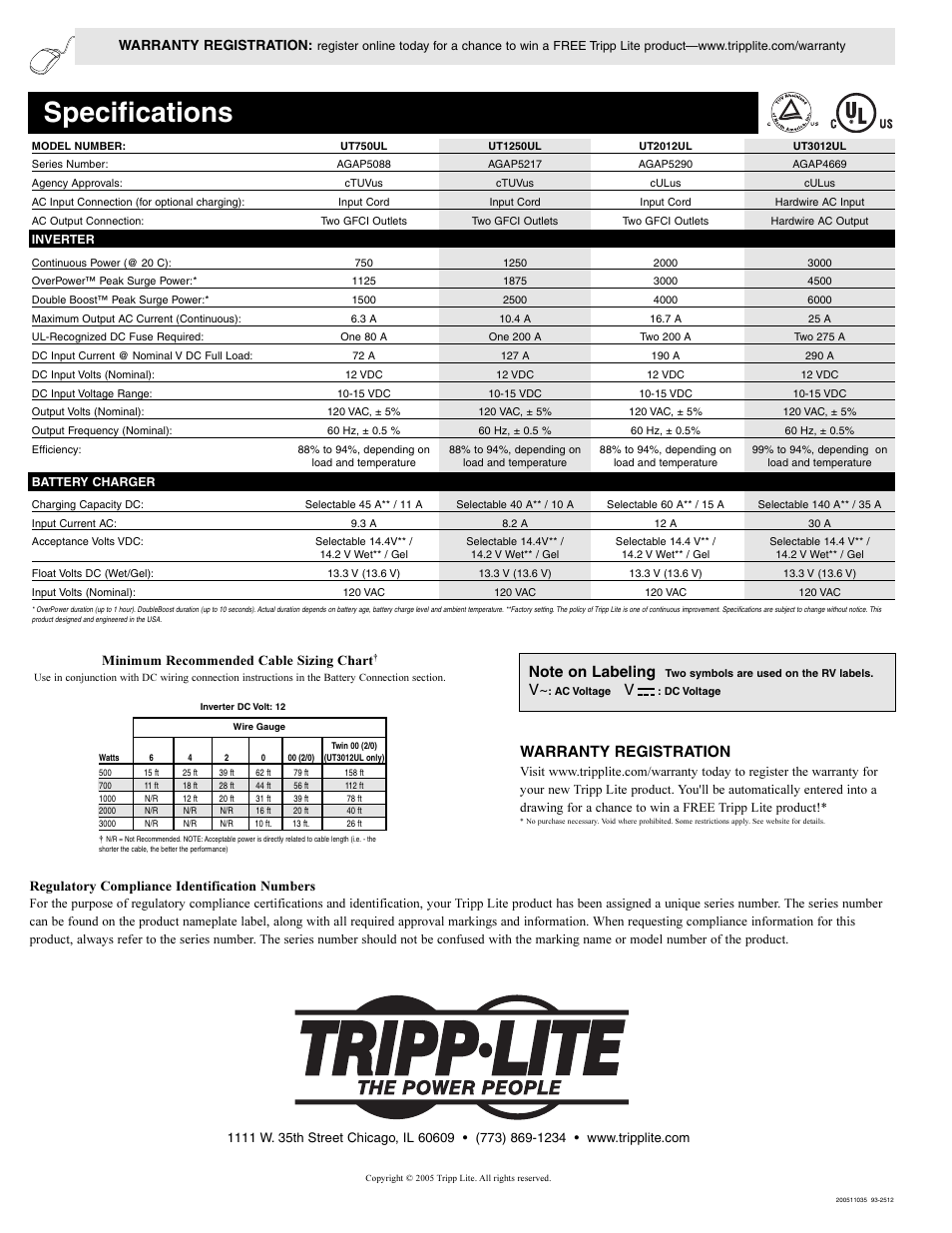 Tripp Lite UT3012UL User Manual | 1 page