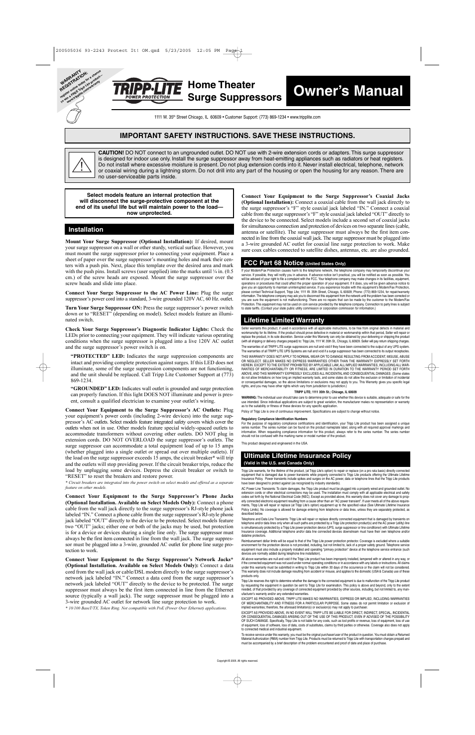 Tripp Lite 93-2243 User Manual | 3 pages