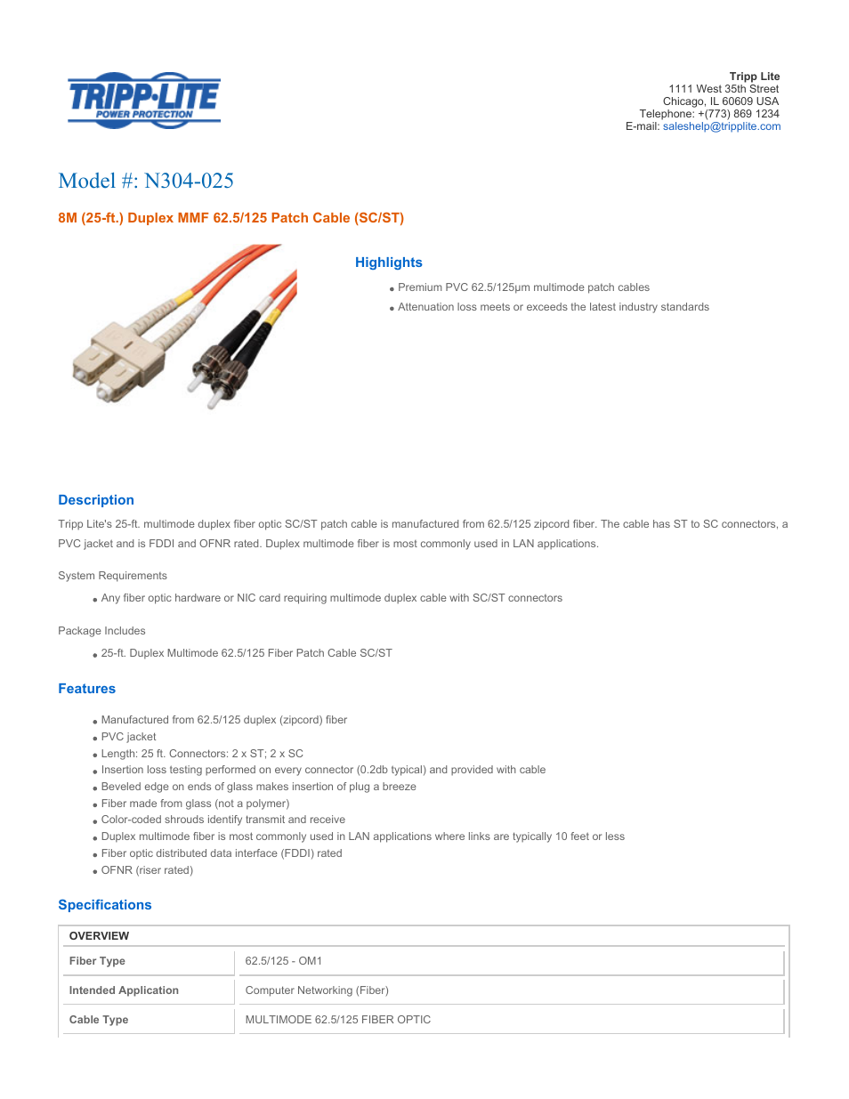 Tripp Lite N304-025 User Manual | 2 pages