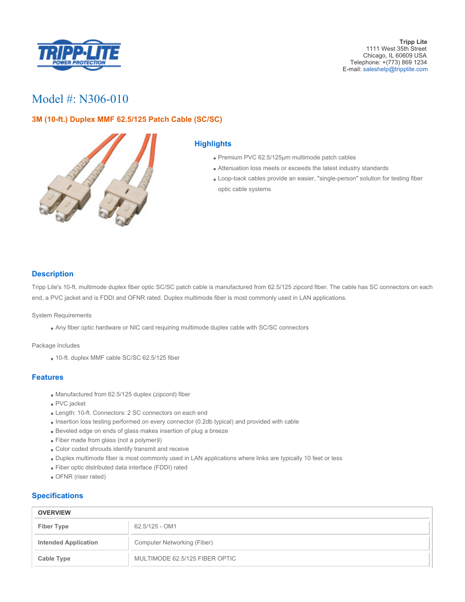 Tripp Lite N306-010 User Manual | 3 pages