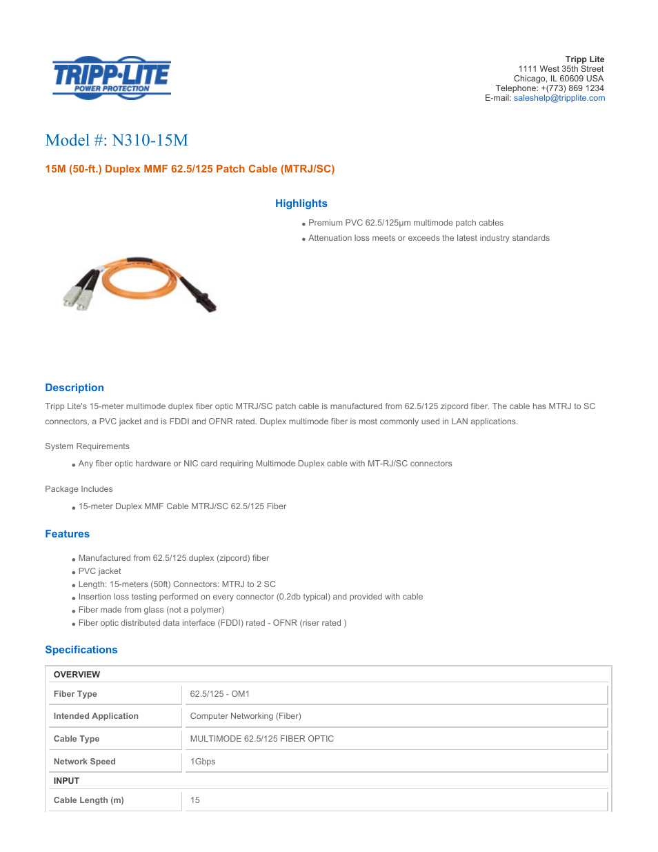 Tripp Lite N310-15M User Manual | 2 pages