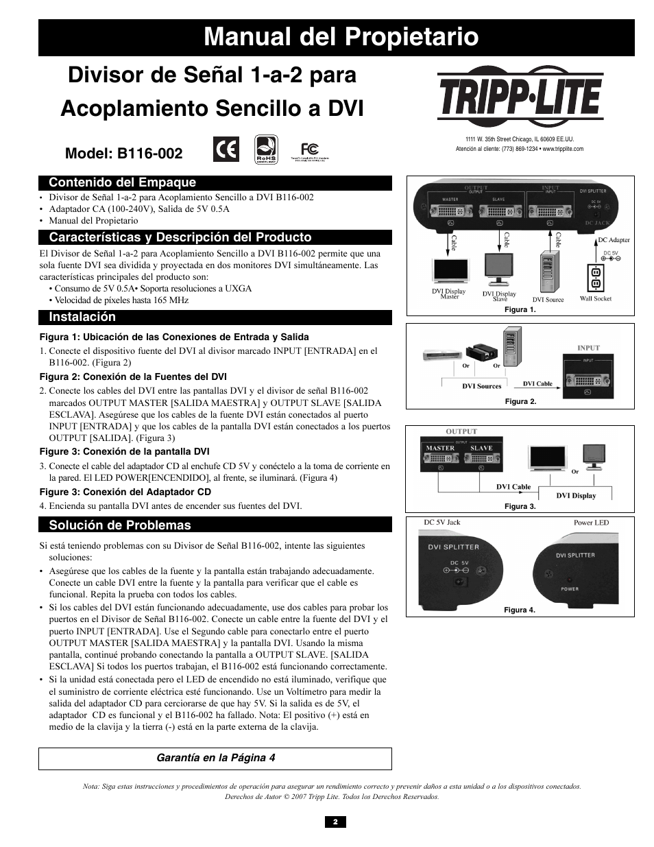 Manual del propietario | Tripp Lite B116-002 User Manual | Page 2 / 4