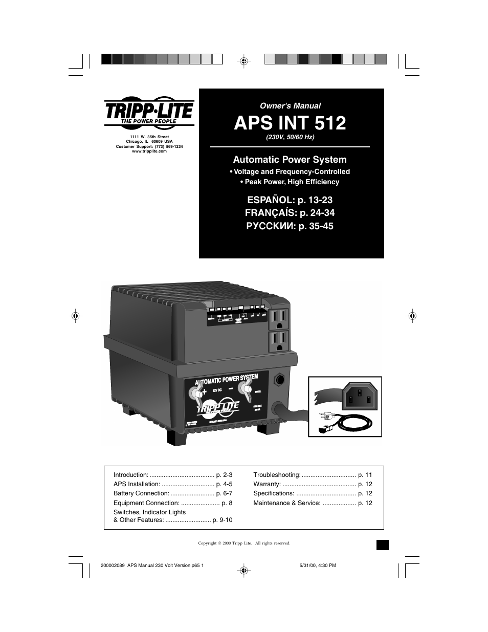Tripp Lite APS INT 512 User Manual | 12 pages