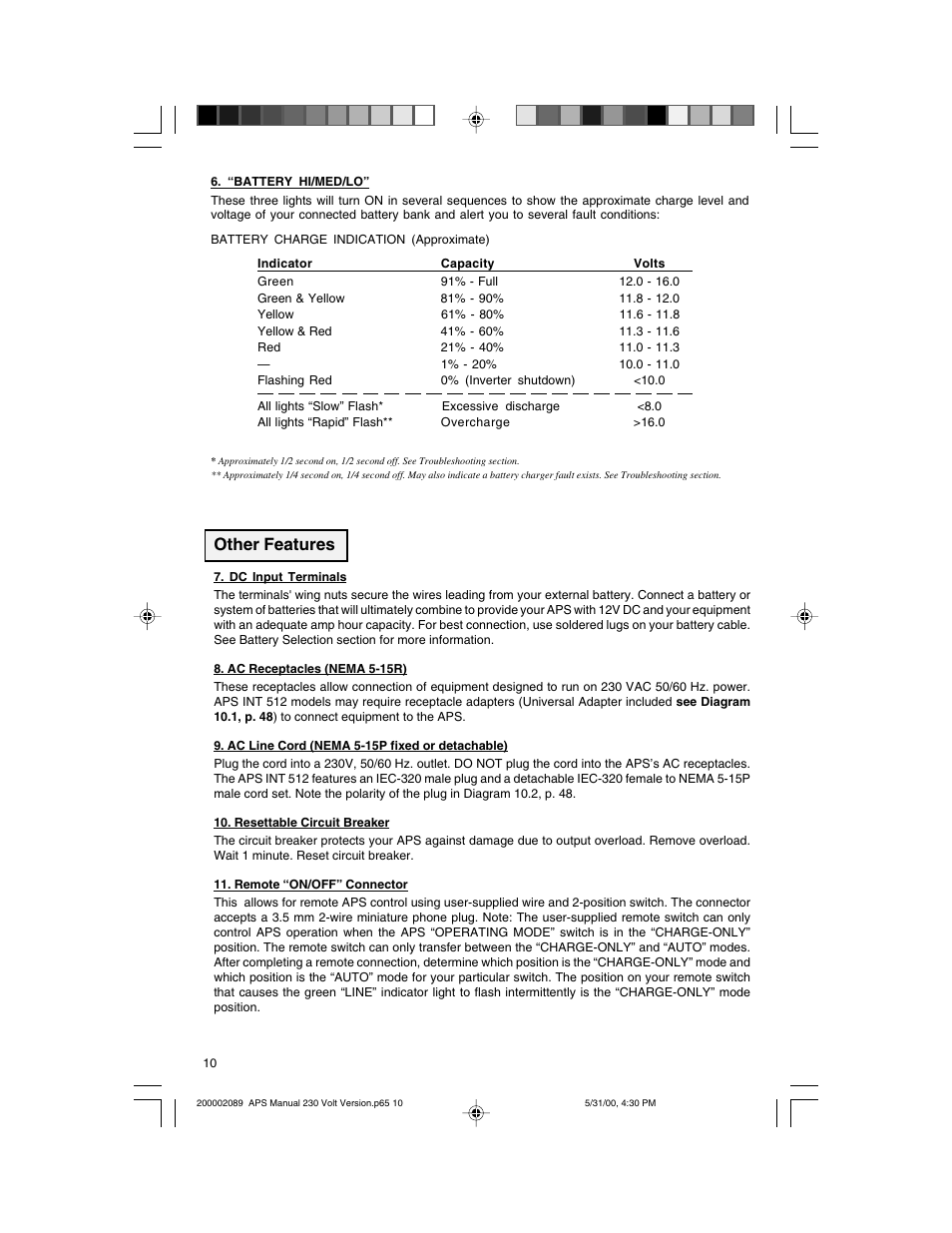 Other features | Tripp Lite APS INT 512 User Manual | Page 10 / 12