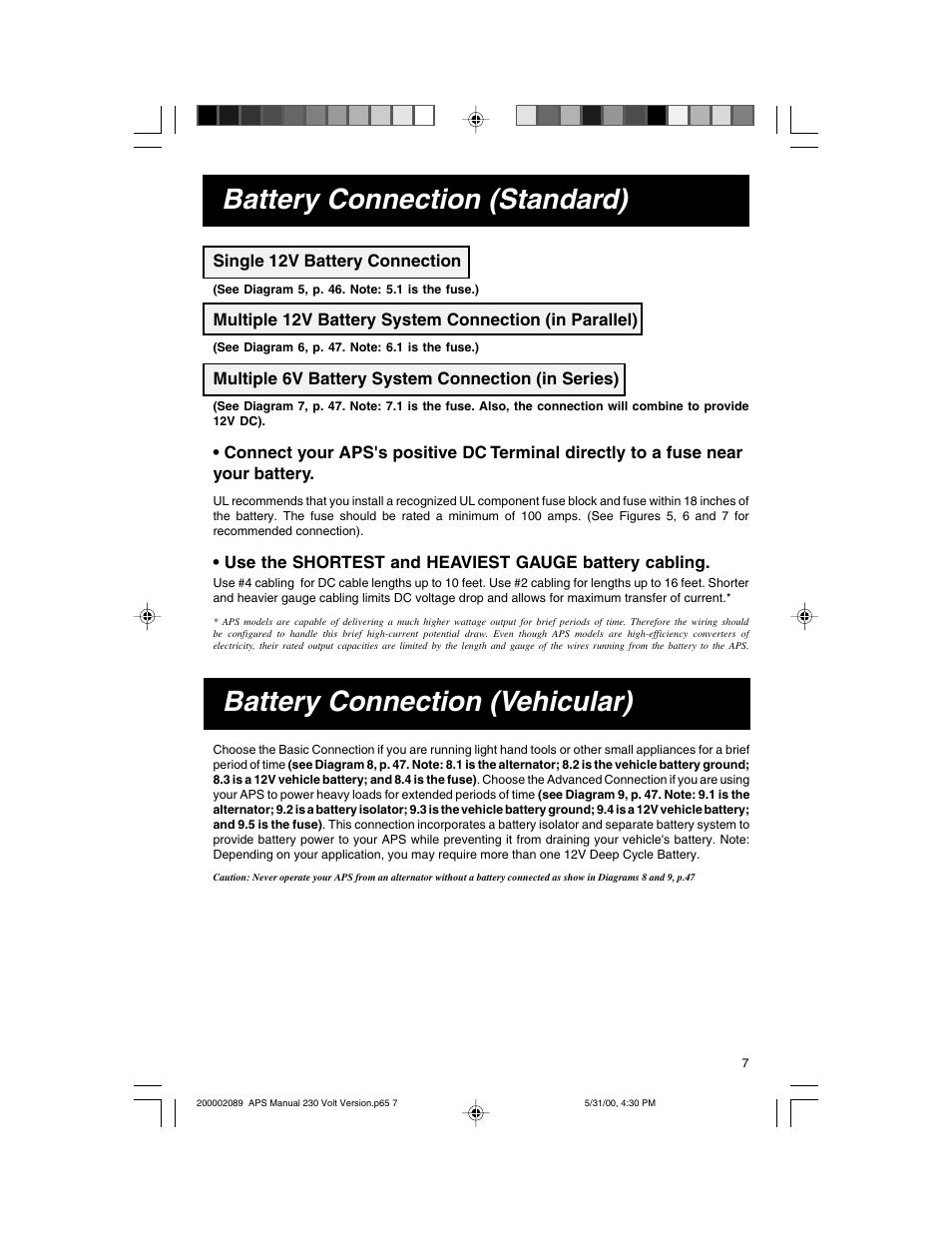 Battery connection (standard), Battery connection (vehicular) | Tripp Lite APS INT 512 User Manual | Page 7 / 12