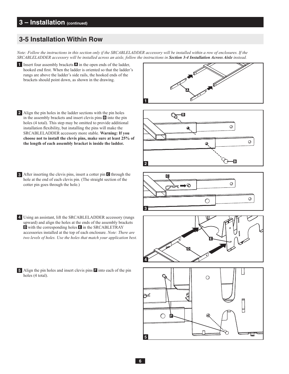 5 installation within row, 3 – installation | Tripp Lite SmartRack SRCABLELADDER User Manual | Page 6 / 8