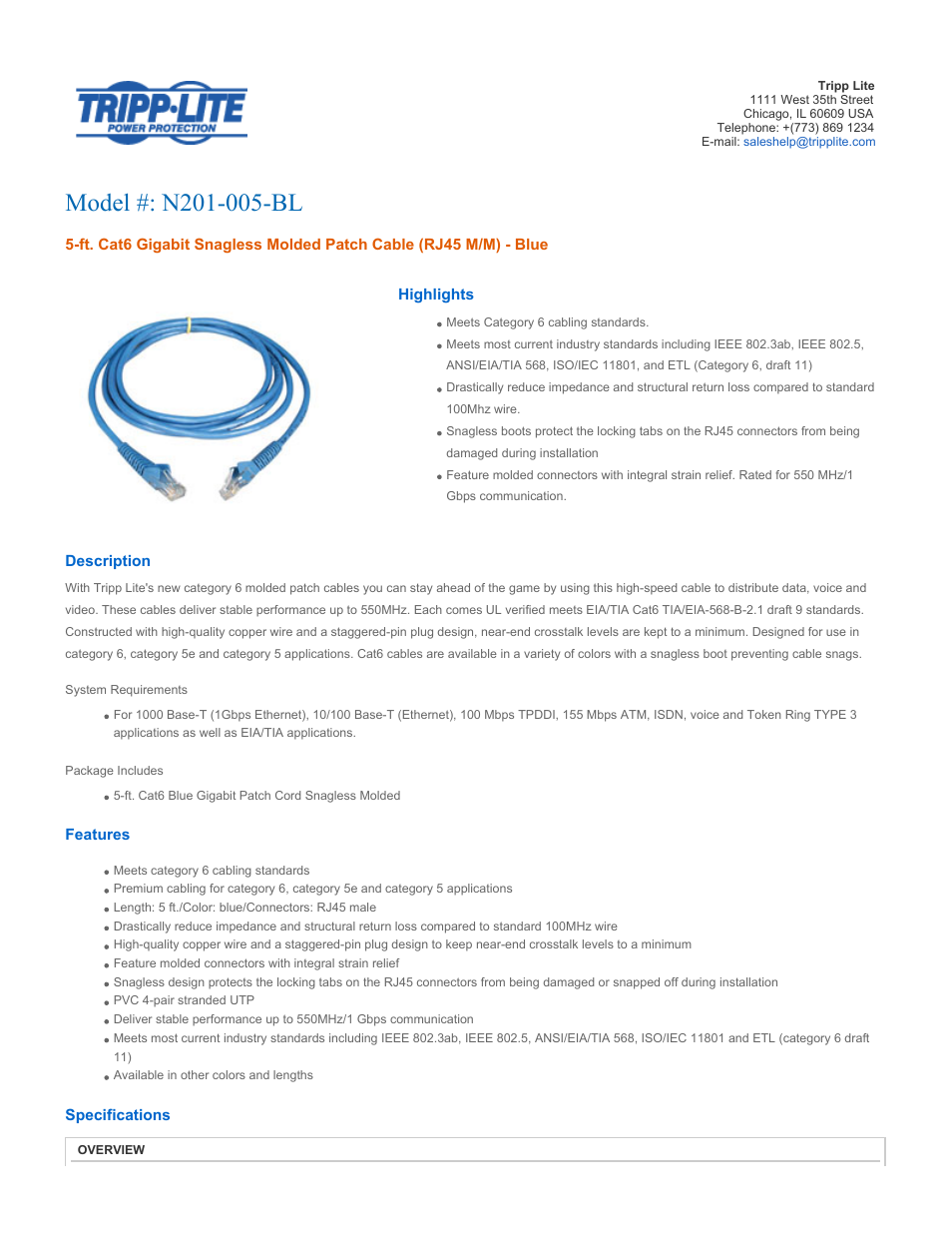 Tripp Lite N201-005-BL User Manual | 3 pages