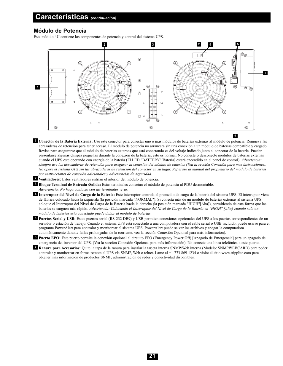 Características, Módulo de potencia | Tripp Lite Modular UPS Systems SU16000RT4U User Manual | Page 21 / 52