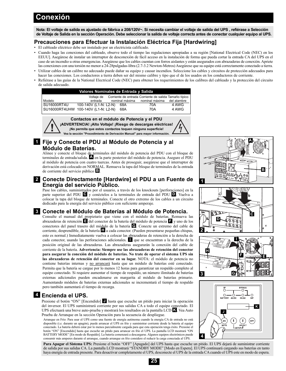 Conexión, Encienda el ups | Tripp Lite Modular UPS Systems SU16000RT4U User Manual | Page 25 / 52