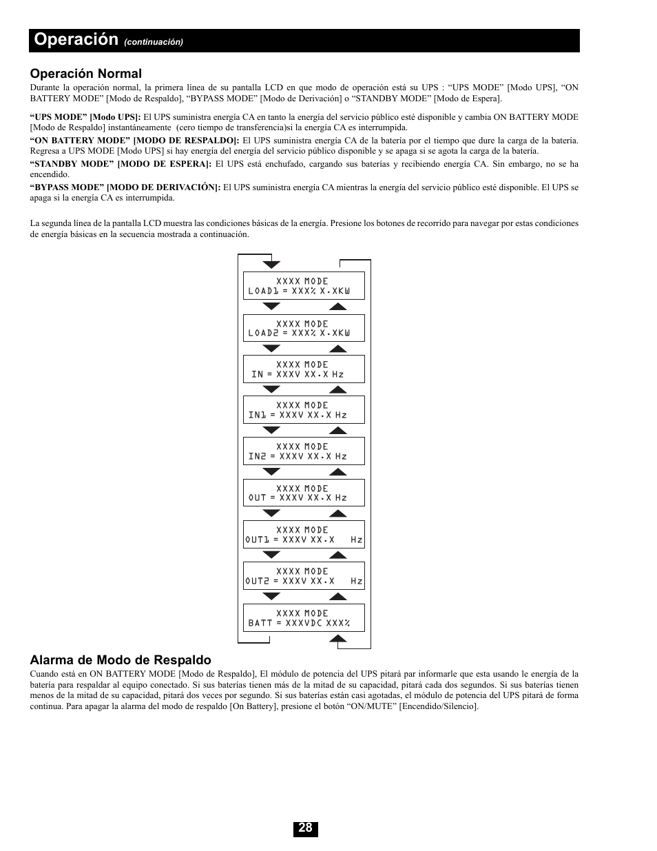 Operación | Tripp Lite Modular UPS Systems SU16000RT4U User Manual | Page 28 / 52