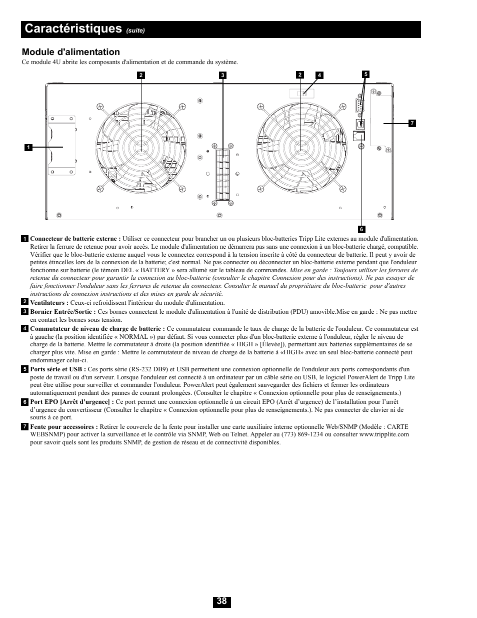 Caractéristiques, Module d'alimentation | Tripp Lite Modular UPS Systems SU16000RT4U User Manual | Page 38 / 52