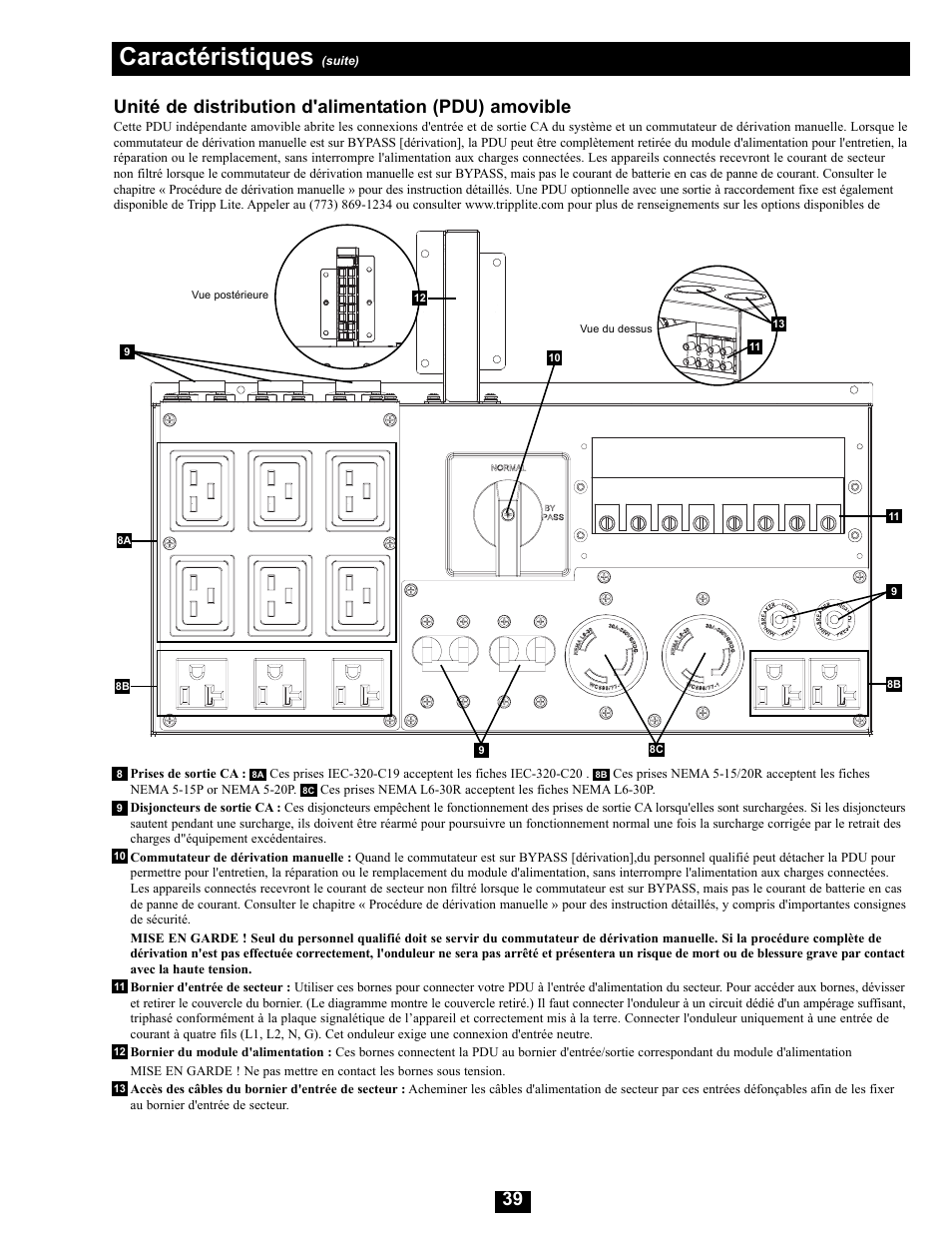 Caractéristiques | Tripp Lite Modular UPS Systems SU16000RT4U User Manual | Page 39 / 52