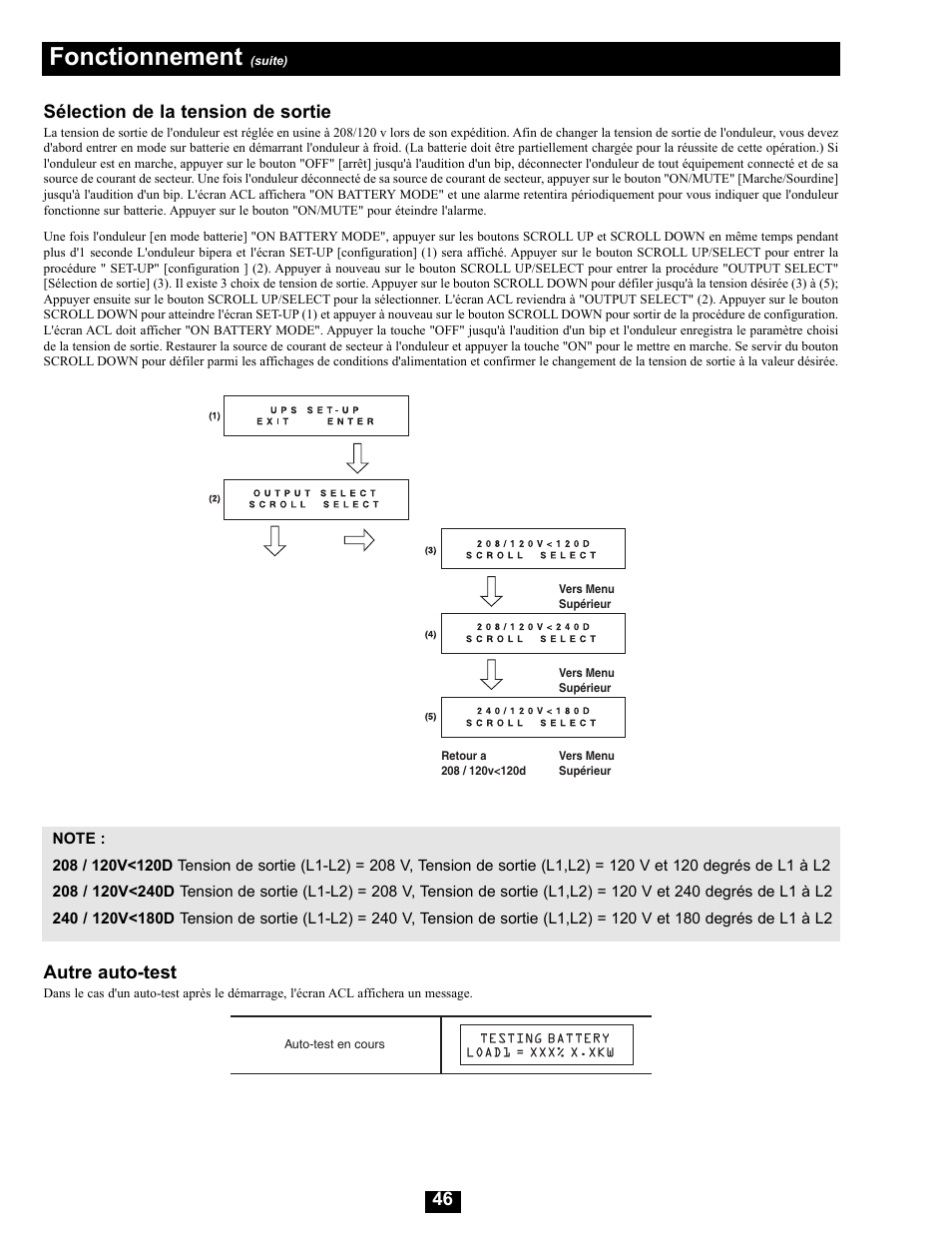 Fonctionnement | Tripp Lite Modular UPS Systems SU16000RT4U User Manual | Page 46 / 52