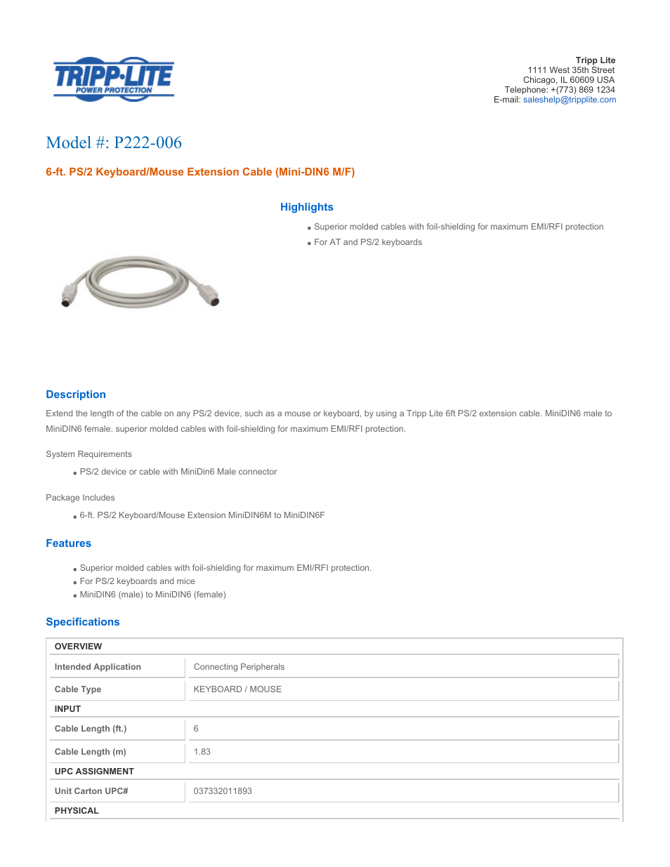 Tripp Lite P222-006 User Manual | 2 pages