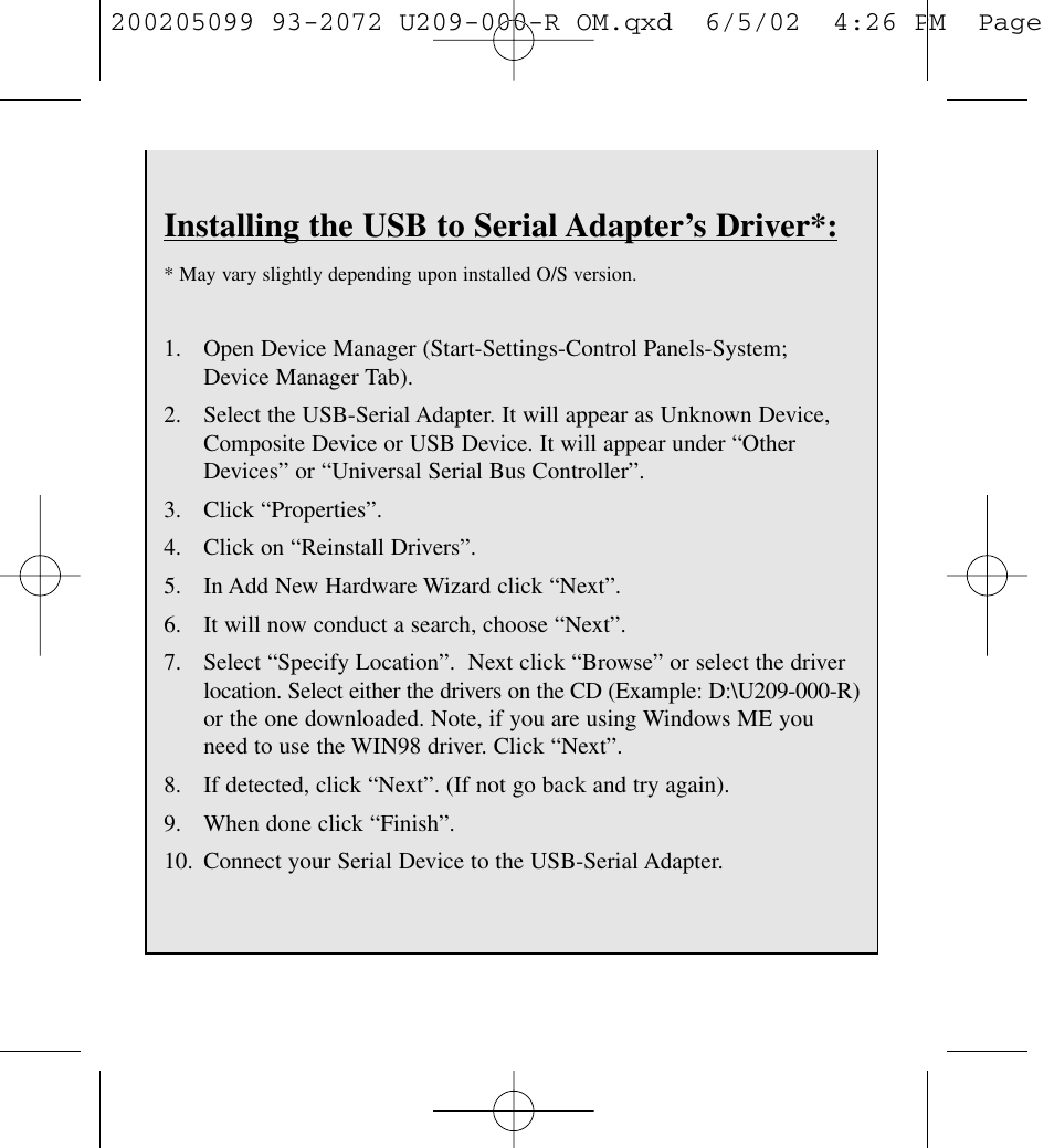 Installing the usb to serial adapter’s driver | Tripp Lite U209-000-R User Manual | Page 6 / 10