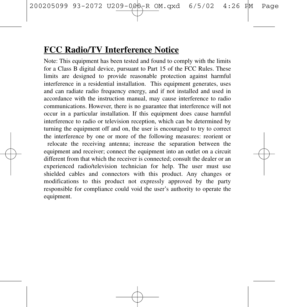 Fcc radio/tv interference notice | Tripp Lite U209-000-R User Manual | Page 8 / 10