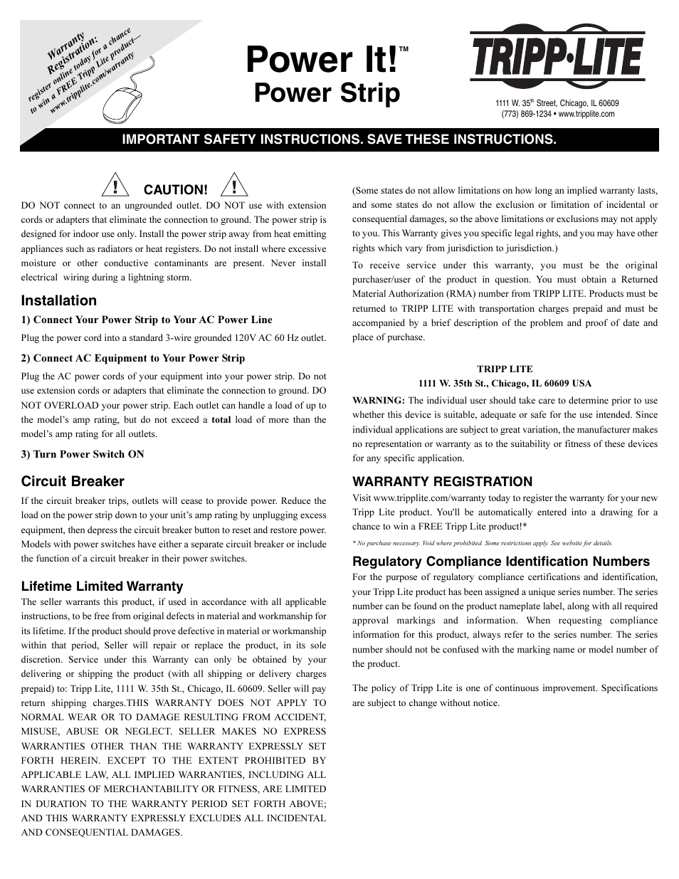 Tripp Lite PowerIt! Power Strip 932619 User Manual | 3 pages