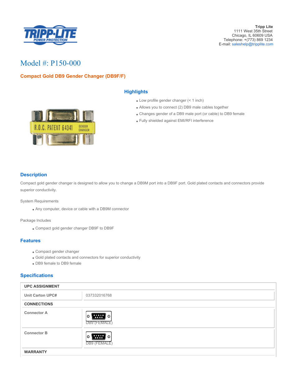 Tripp Lite p150-000 User Manual | 2 pages