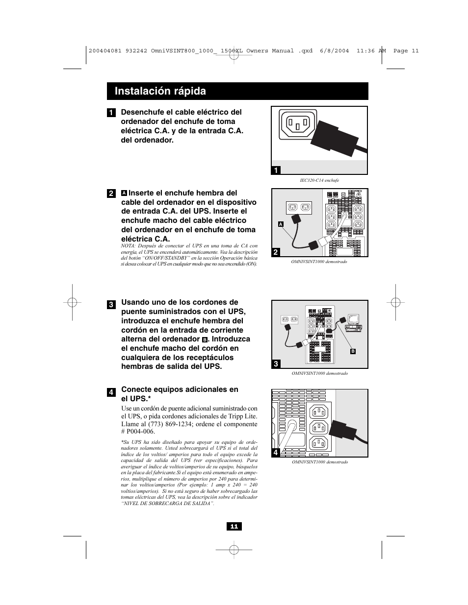 Instalación rápida | Tripp Lite OMNIVSINT800 User Manual | Page 11 / 32