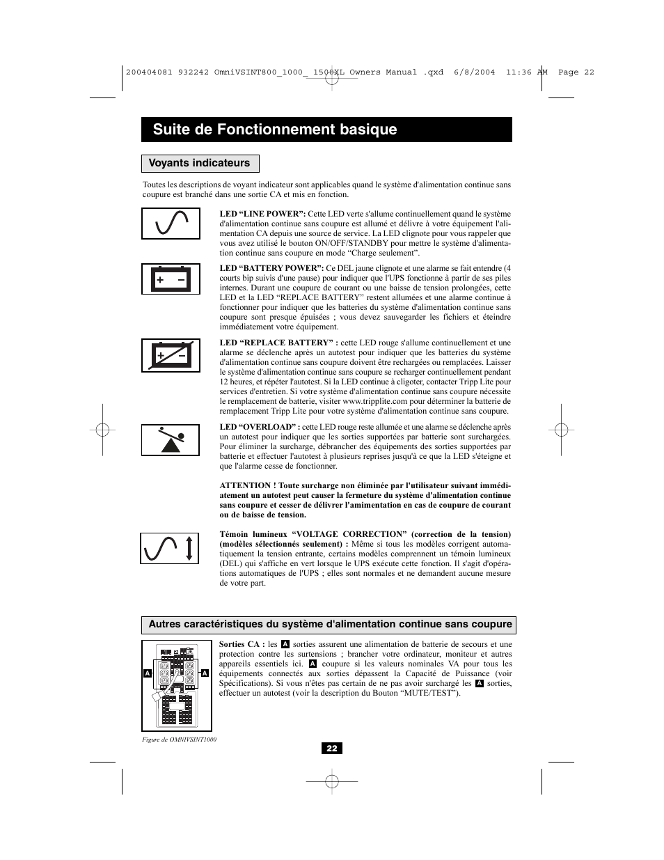 Suite de fonctionnement basique | Tripp Lite OMNIVSINT800 User Manual | Page 22 / 32