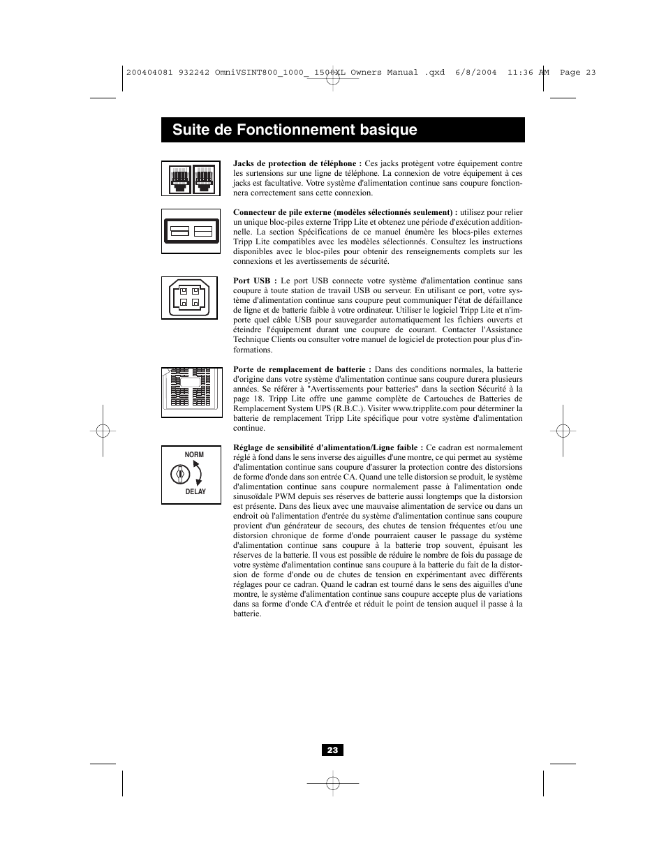 Suite de fonctionnement basique | Tripp Lite OMNIVSINT800 User Manual | Page 23 / 32