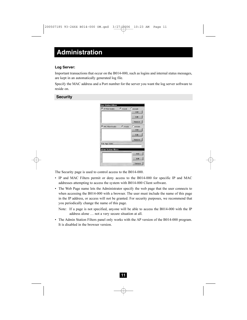 Administration | Tripp Lite Wireless Console Extender B014-000 User Manual | Page 11 / 32