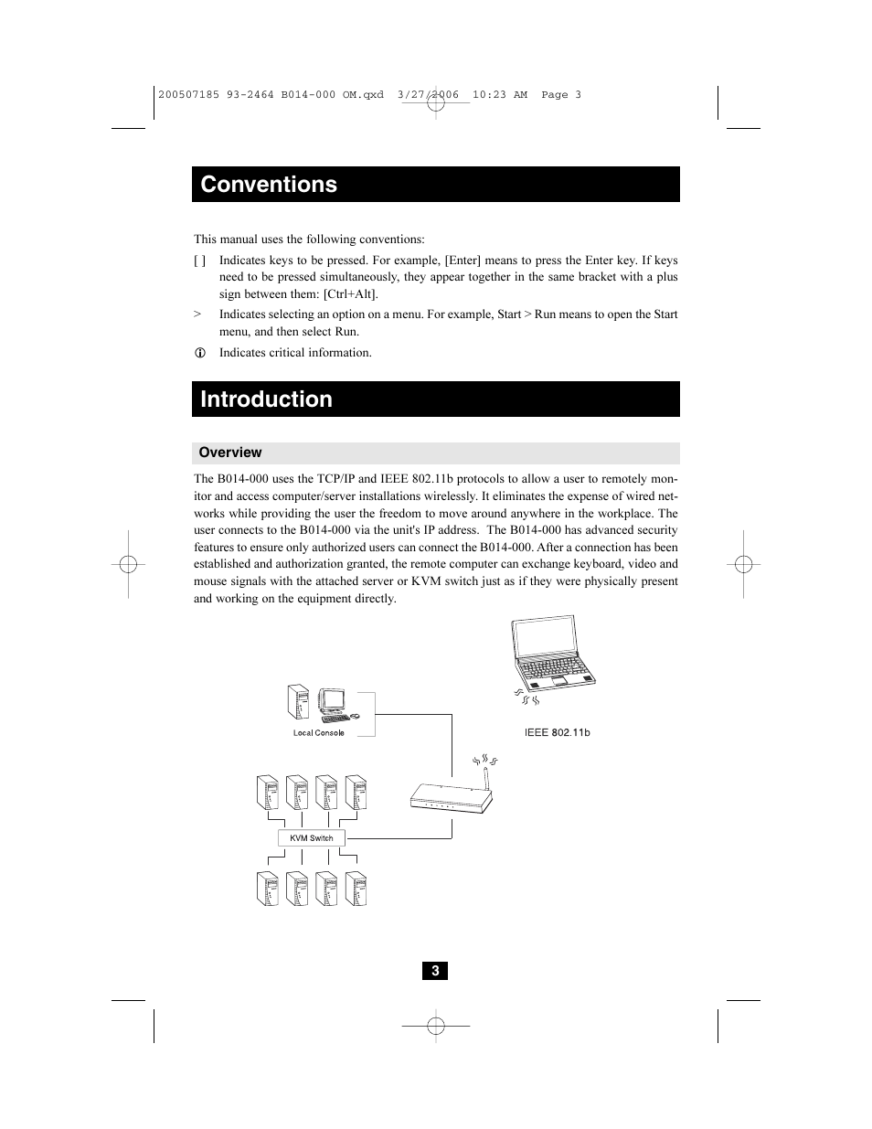 Introduction, Conventions | Tripp Lite Wireless Console Extender B014-000 User Manual | Page 3 / 32