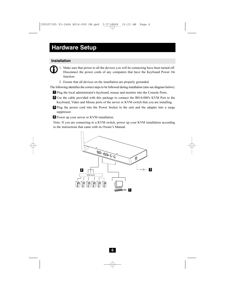 Hardware setup | Tripp Lite Wireless Console Extender B014-000 User Manual | Page 6 / 32