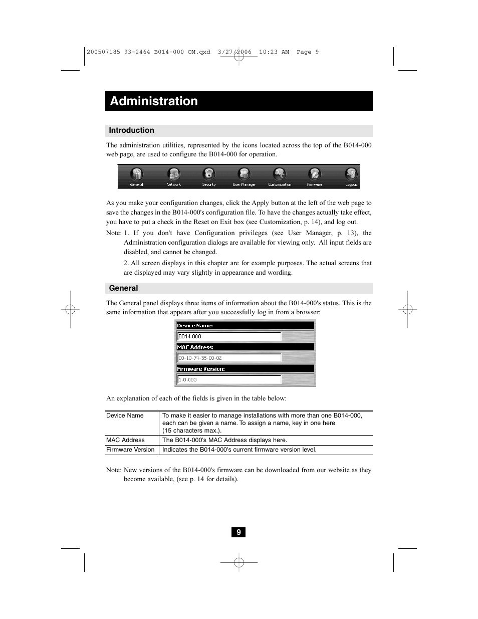 Administration | Tripp Lite Wireless Console Extender B014-000 User Manual | Page 9 / 32