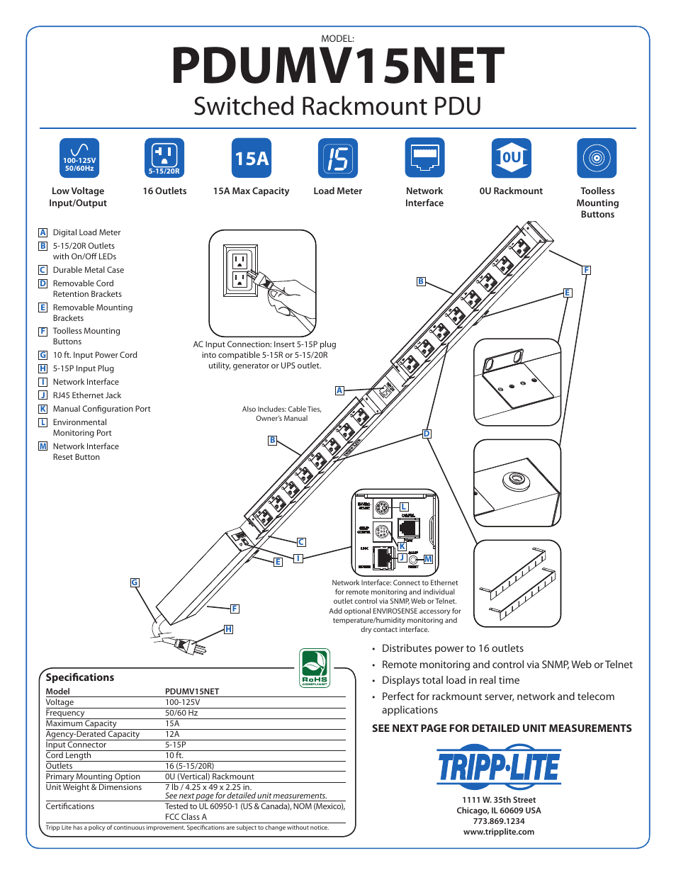 Tripp Lite PDUMV15NET User Manual | 2 pages