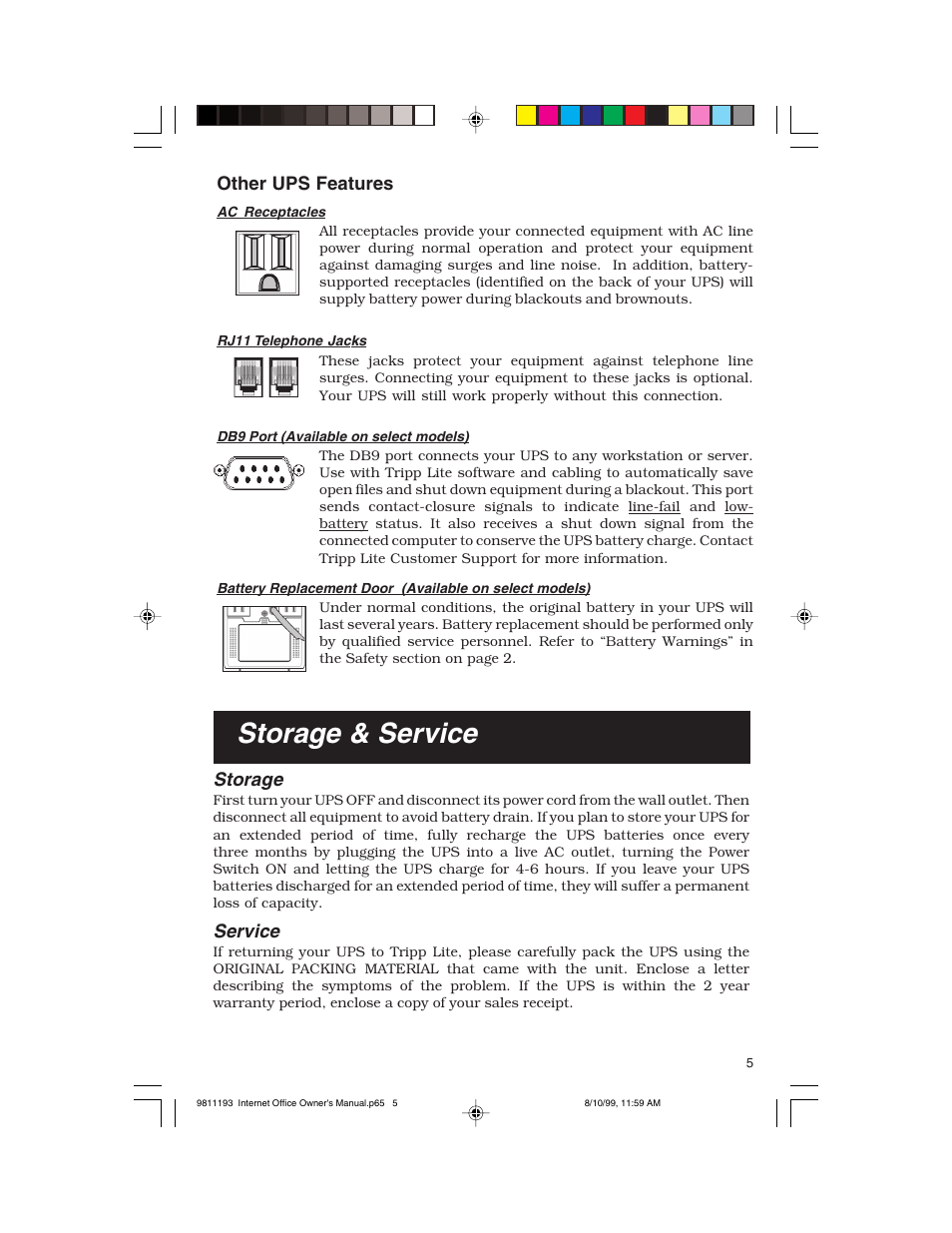 Storage & service, Storage, Service | Tripp Lite I User Manual | Page 5 / 20