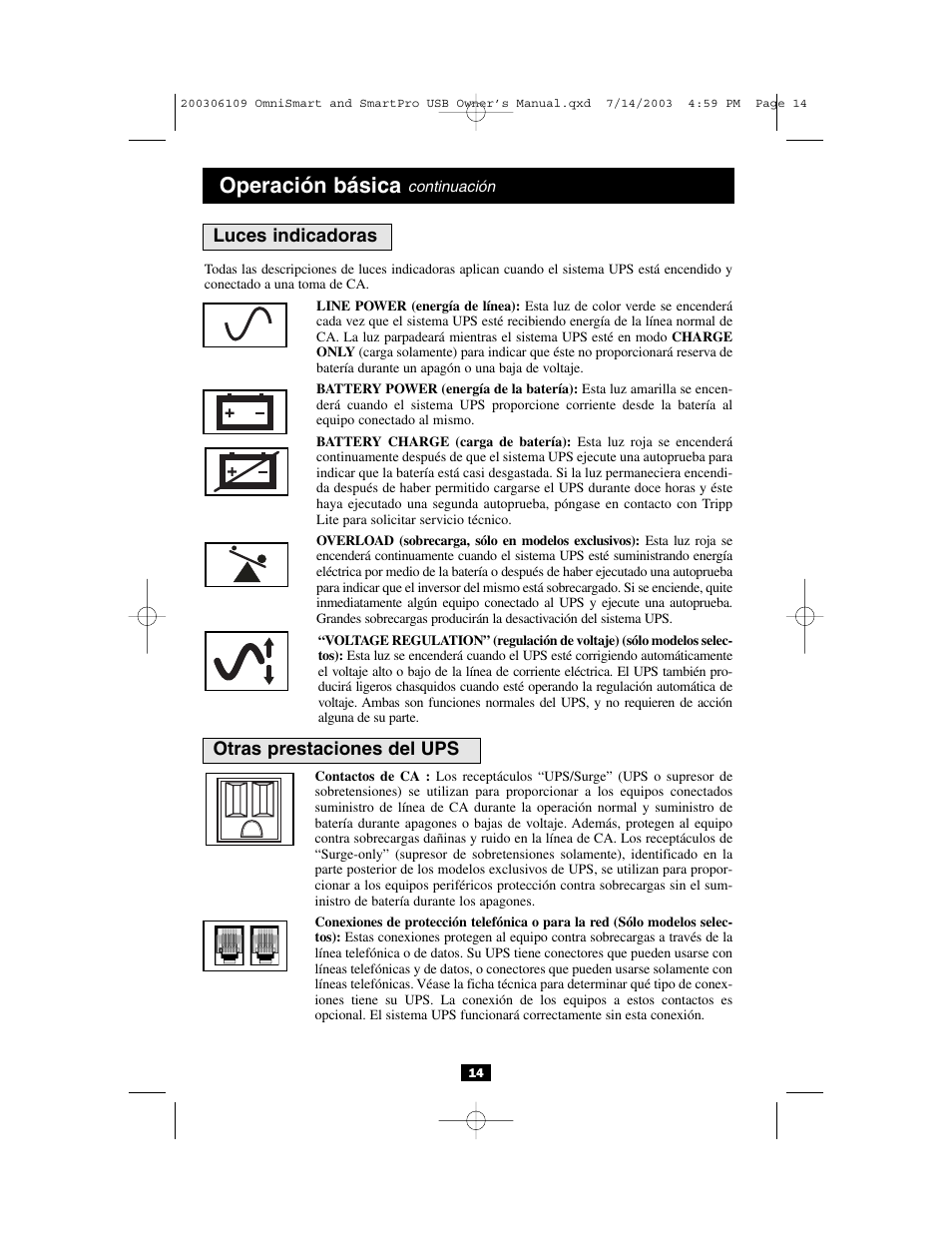 Operación básica | Tripp Lite Full Isolation UPS Systems none User Manual | Page 14 / 24