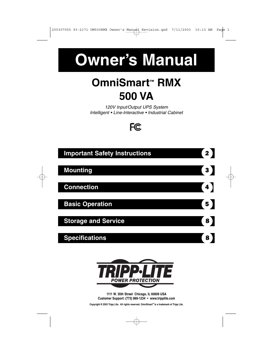 Tripp Lite OmniSmart RMX 500 VA OM500RMX User Manual | 8 pages