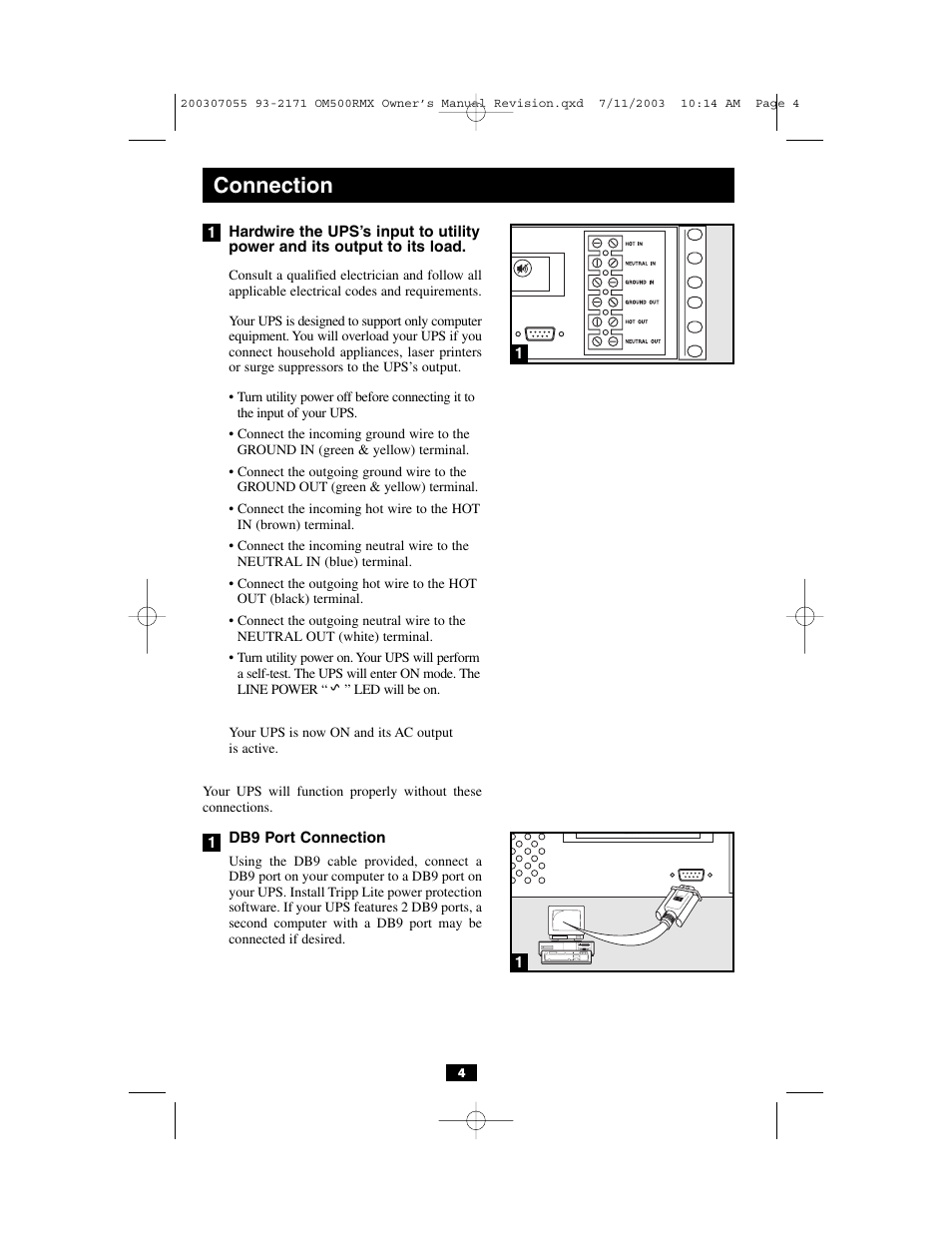 Connection | Tripp Lite OmniSmart RMX 500 VA OM500RMX User Manual | Page 4 / 8