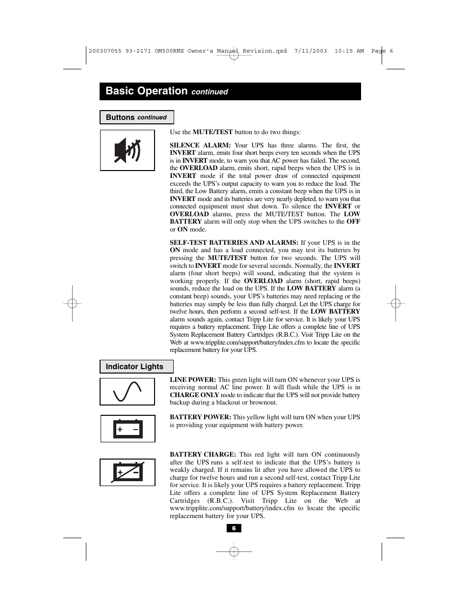 Basic operation | Tripp Lite OmniSmart RMX 500 VA OM500RMX User Manual | Page 6 / 8