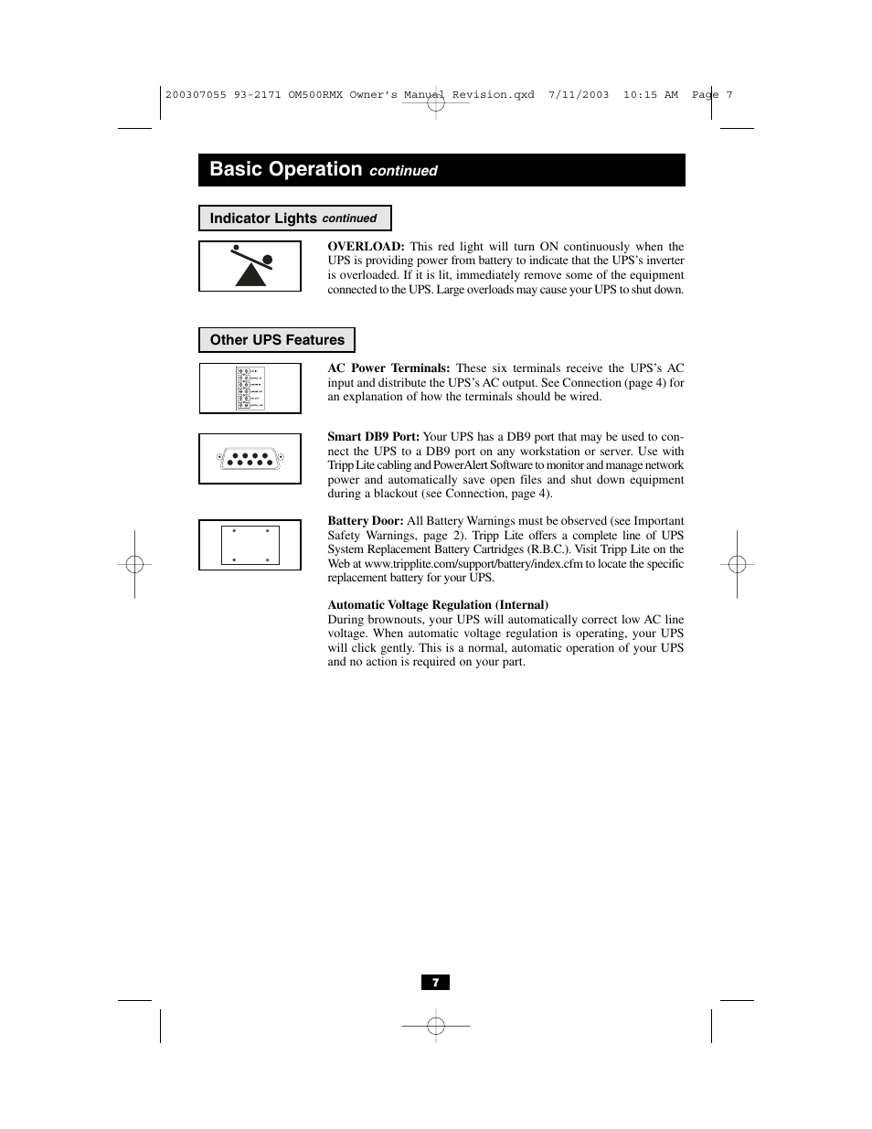 Basic operation | Tripp Lite OmniSmart RMX 500 VA OM500RMX User Manual | Page 7 / 8