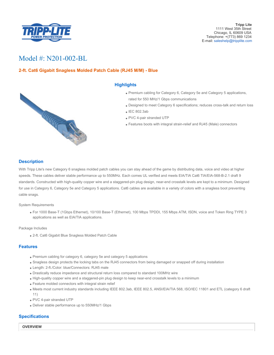 Tripp Lite N201-002-BL User Manual | 3 pages