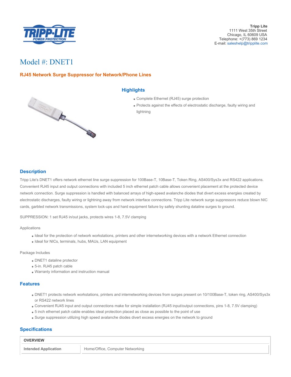 Tripp Lite DNET1 User Manual | 2 pages