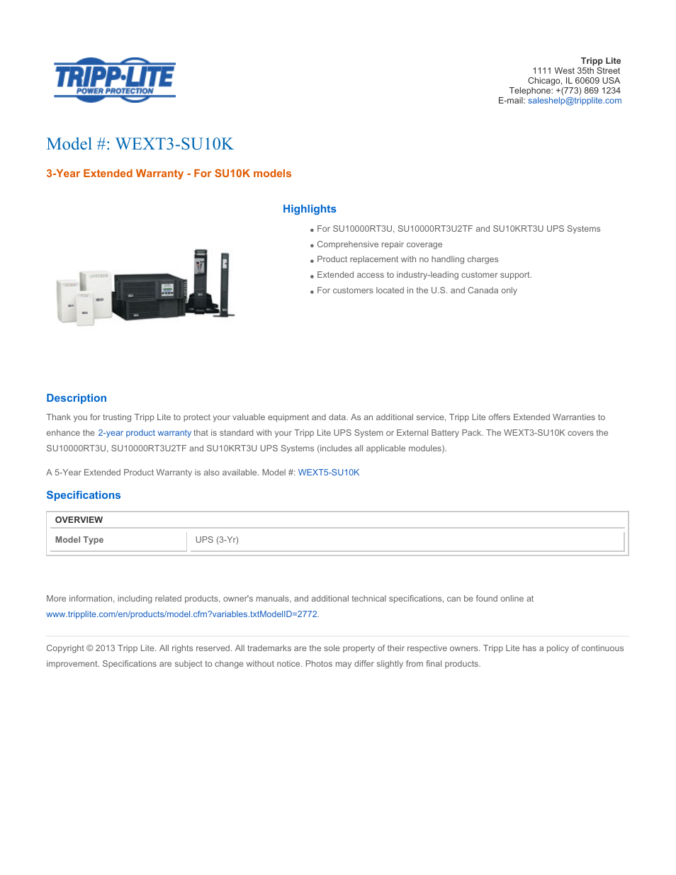 Tripp Lite WEXT3-SU10K User Manual | 2 pages