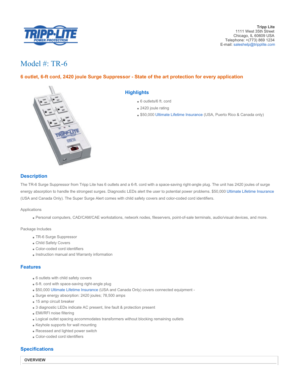 Tripp Lite TR-6 User Manual | 3 pages