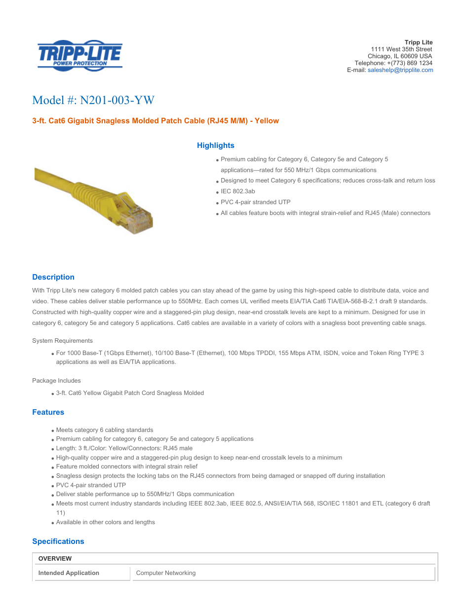 Tripp Lite N201-003-YW User Manual | 3 pages