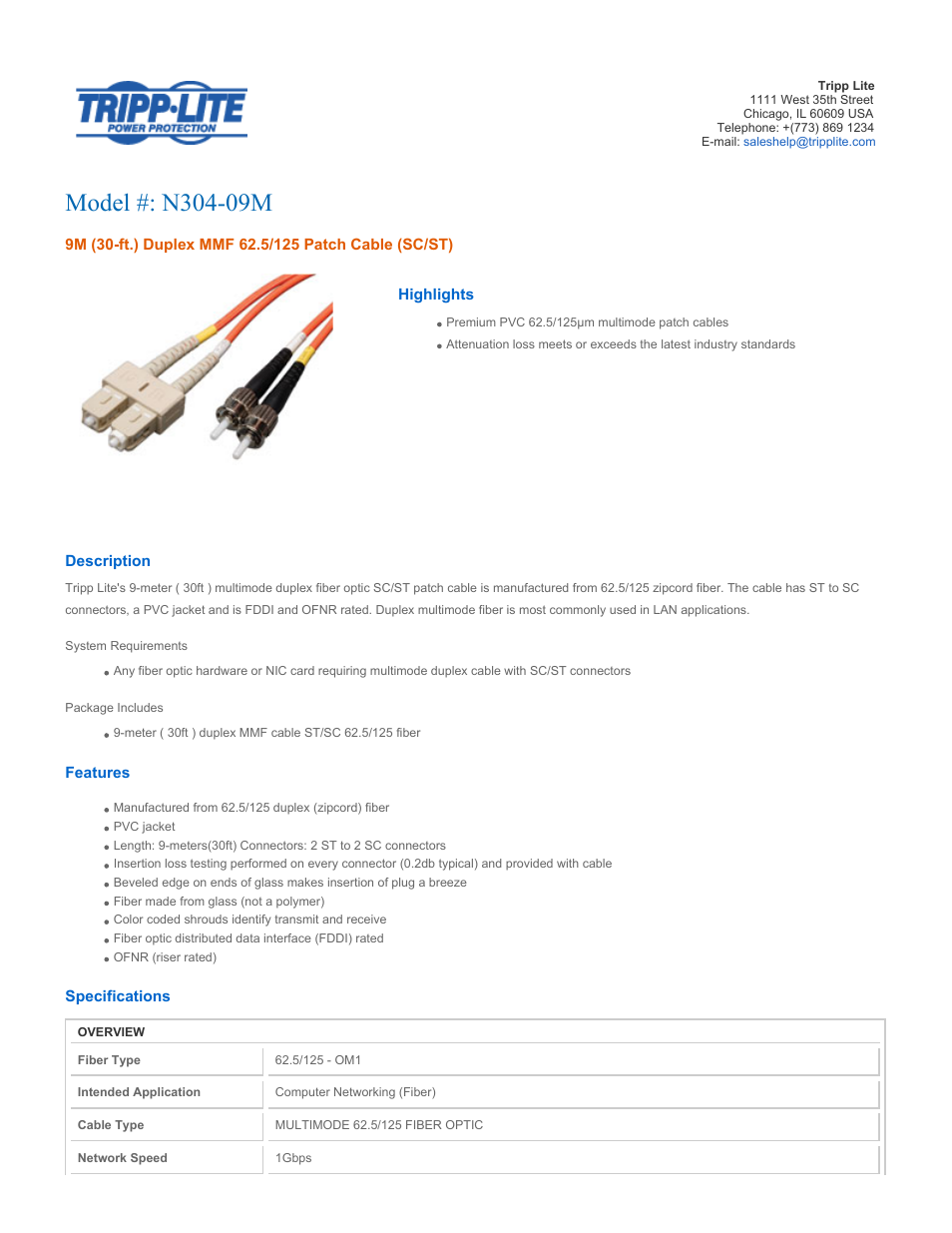 Tripp Lite N304-09M User Manual | 2 pages