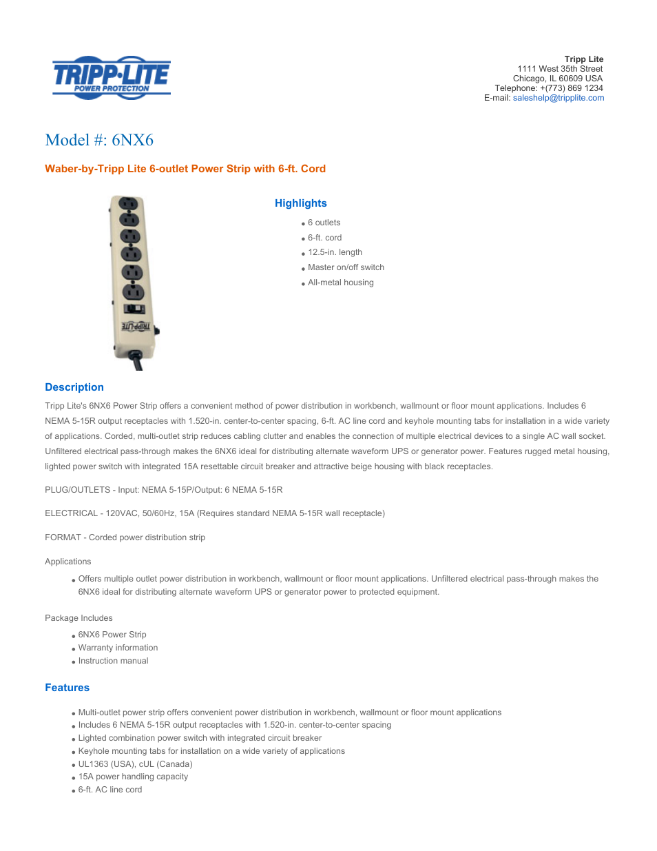 Tripp Lite 6NX6 User Manual | 3 pages