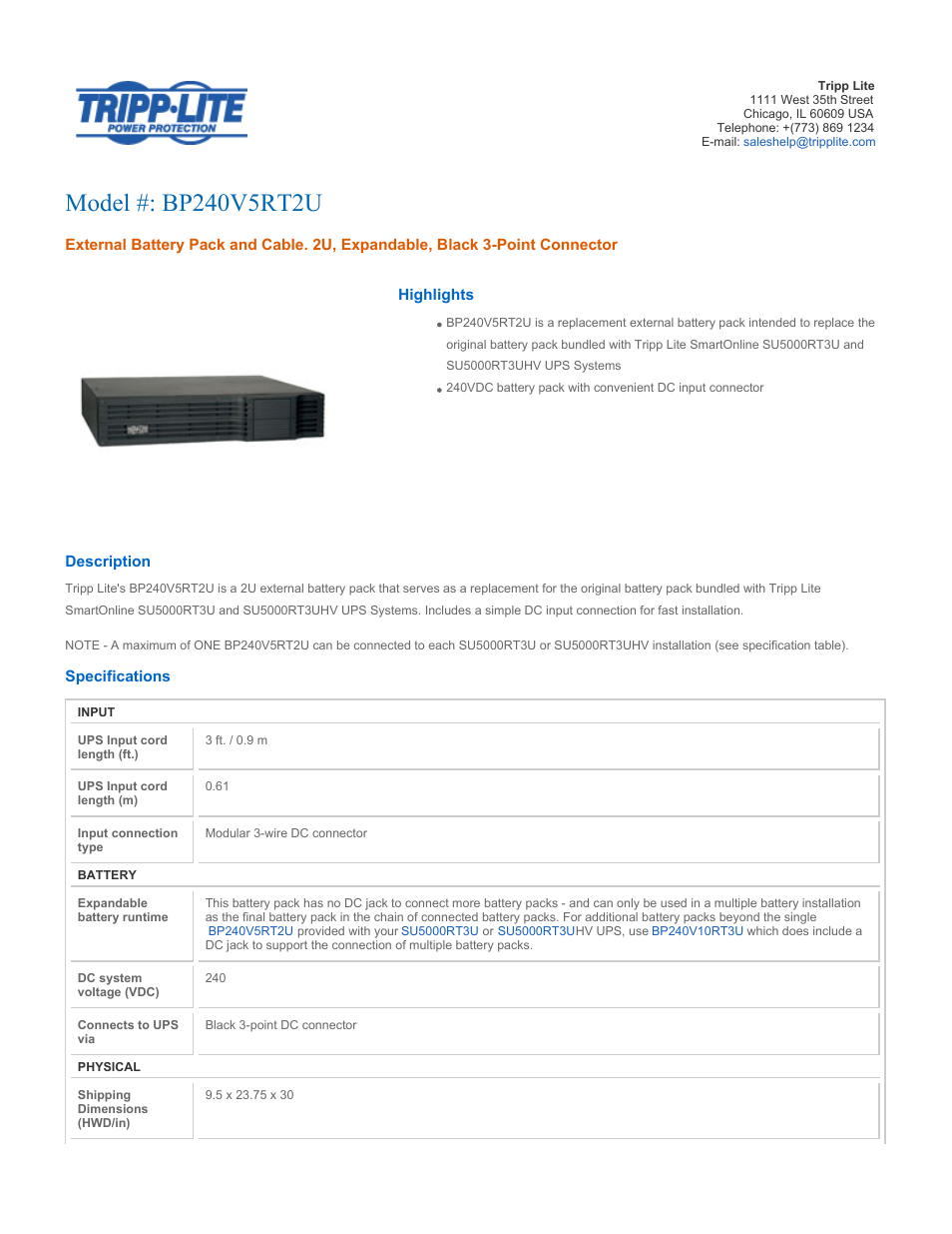Tripp Lite BP240V5RT2U User Manual | 2 pages