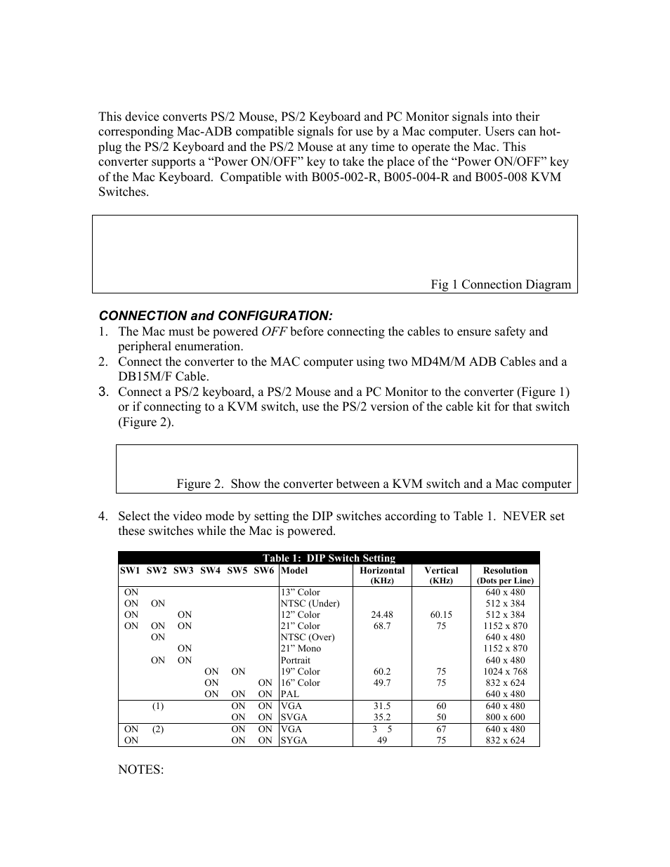 Fig 1 connection diagram | Tripp Lite Mac Console Converter B010-000 User Manual | Page 2 / 4