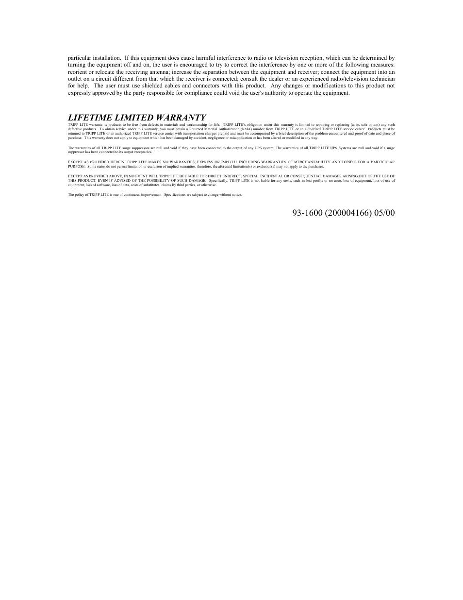 Lifetime limited warranty | Tripp Lite Mac Console Converter B010-000 User Manual | Page 4 / 4