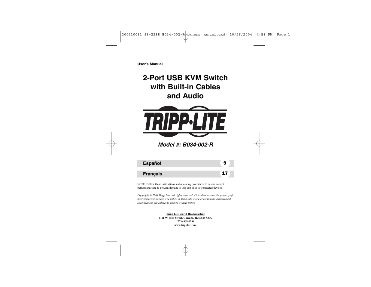 Tripp Lite B034-002-R User Manual | 13 pages