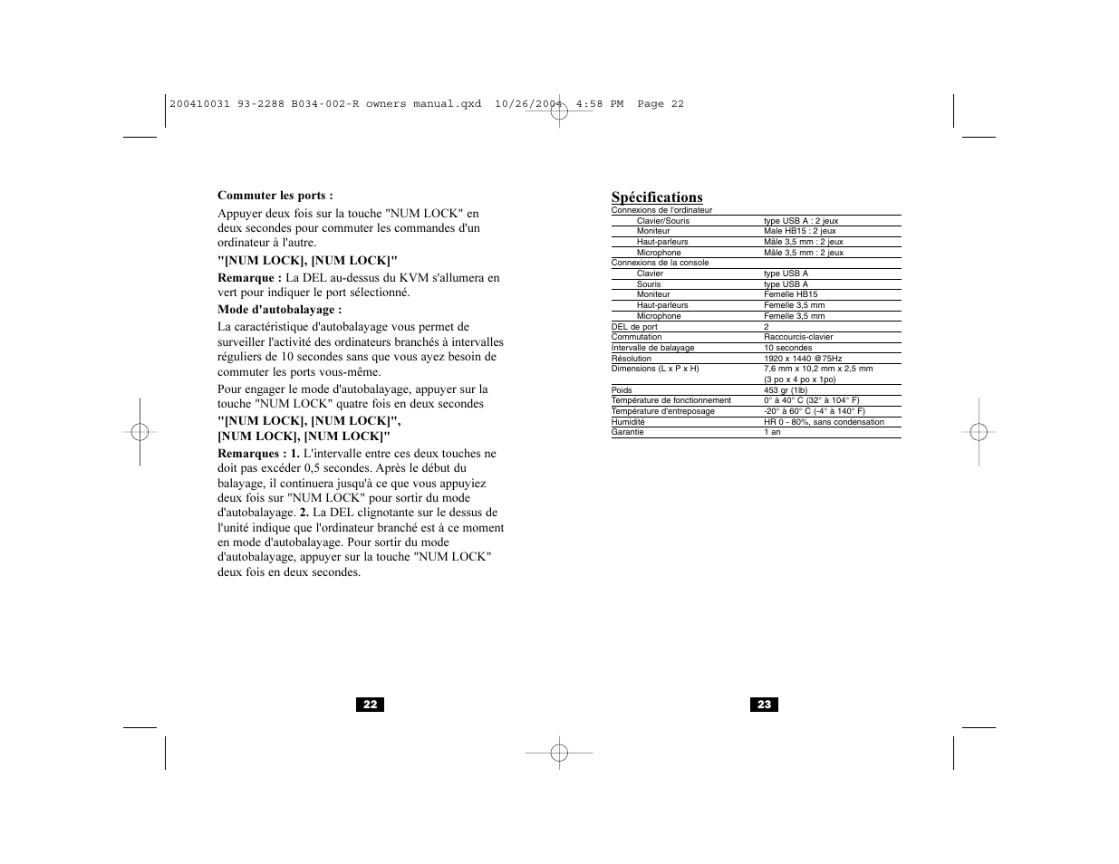 Spécifications | Tripp Lite B034-002-R User Manual | Page 12 / 13