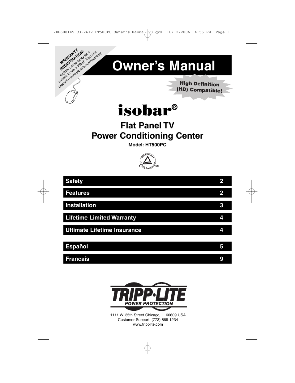 Tripp Lite isobar HT500PC User Manual | 5 pages