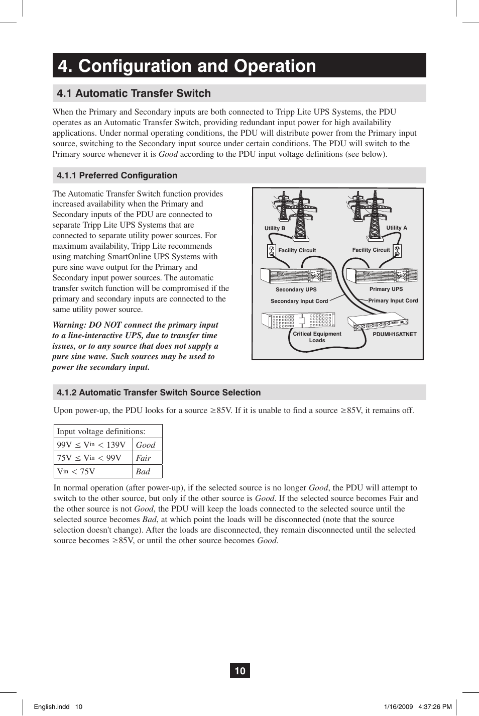 Configuration and operation, 1 automatic transfer switch | Tripp Lite PDUMH20ATNET User Manual | Page 10 / 12